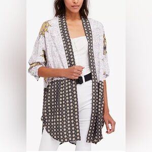 #748 Free People Forget Me Not Mixed-Print Kimono Cardigan Large